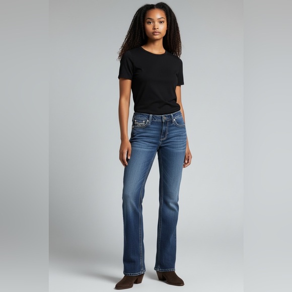 Rock Revival Betty 31 Stylish Easy Boot Blue Embellished Women's Jeans - Picture 4 of 8